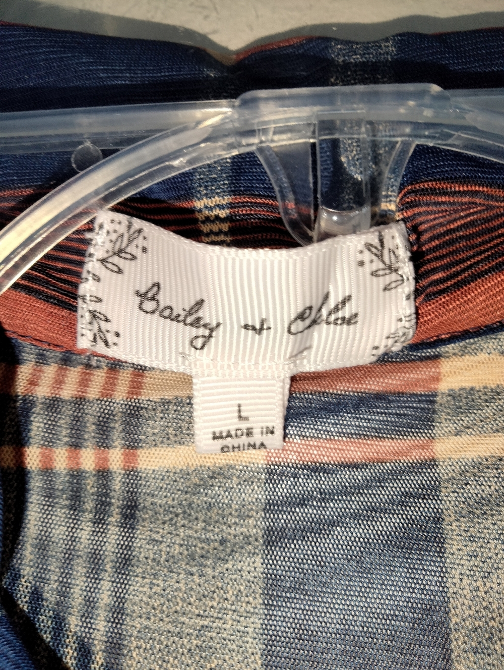 Bailey & Chloe (Sz L) Blue & Brown Plaid Semi-sheer Button Roll Tab Sleev3 Shirt - Picture 2 of 13
